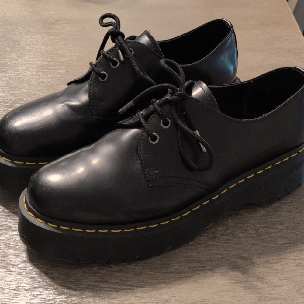 Dr. Martens Platform Black Leather Wedge Men's Shoes Size 12